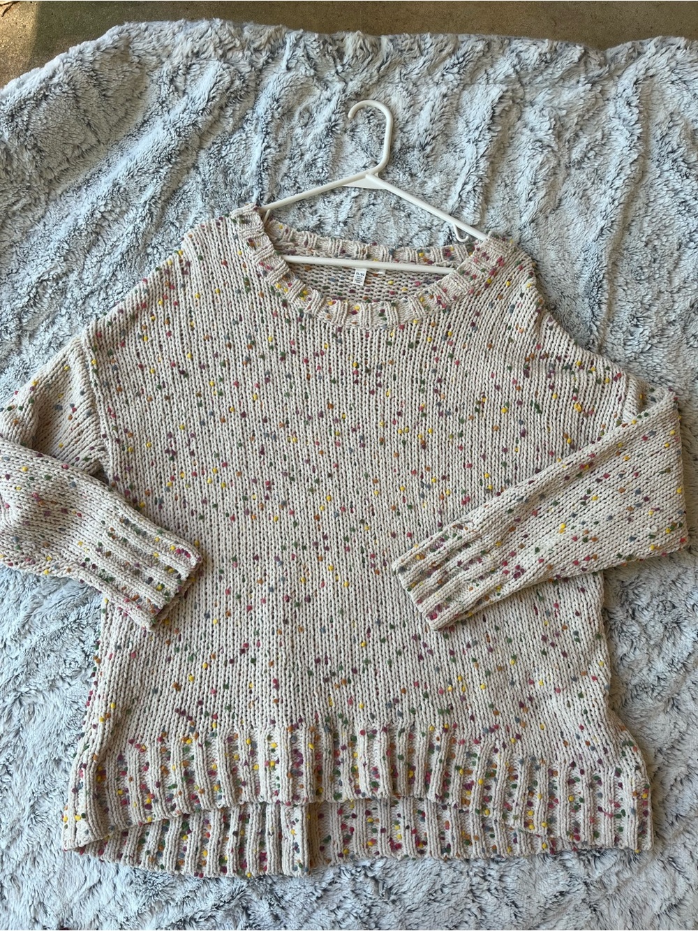 Seven7 Cream Flecked Crewneck Sweater with Multicolor Speckles